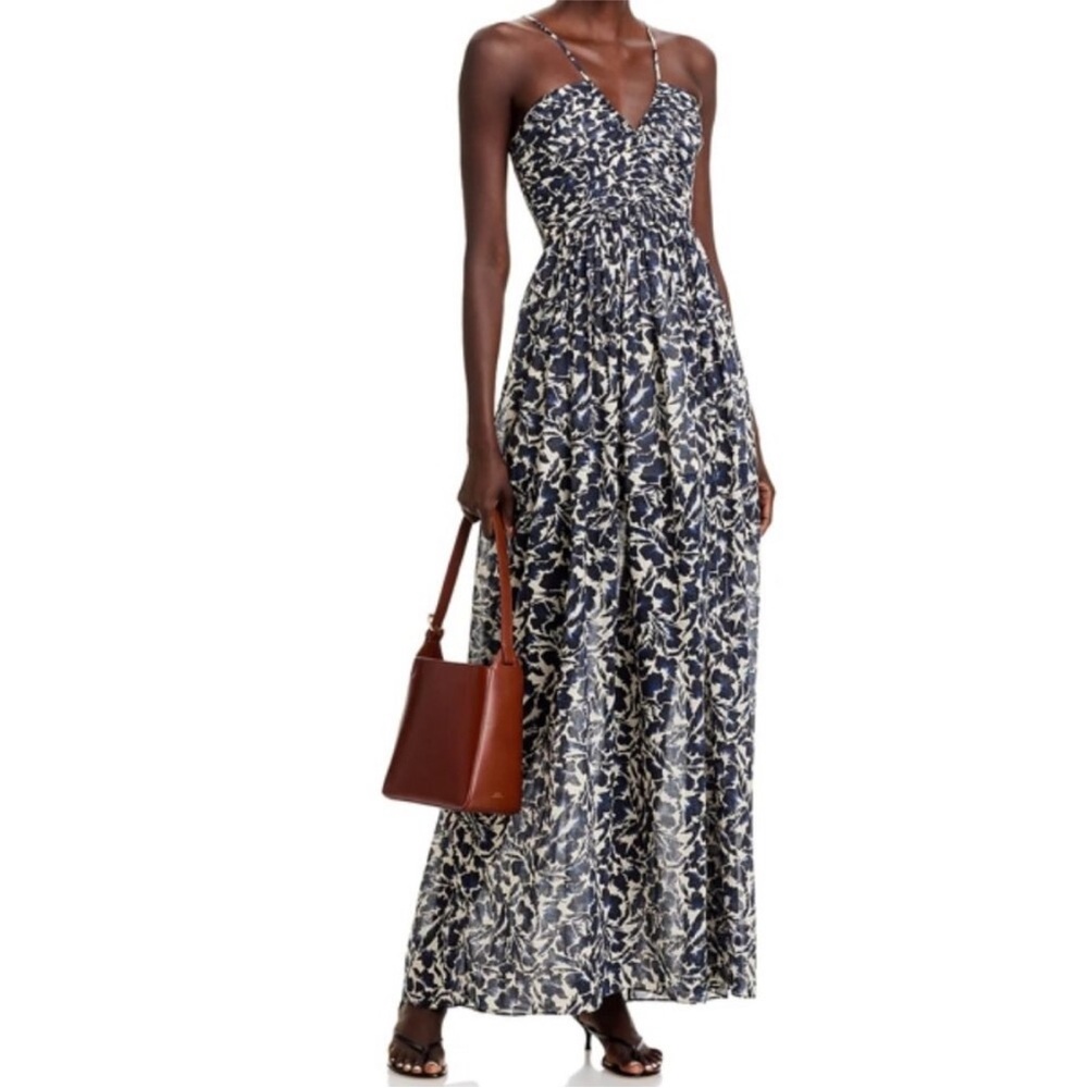 NEW NWT A.L.C Romy Cotton Navy and White Floral Gown Maxi Dress size 10